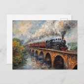 Dampfzug auf einer Brücke - Ölgemälde Postkarte (Vorne/Hinten)