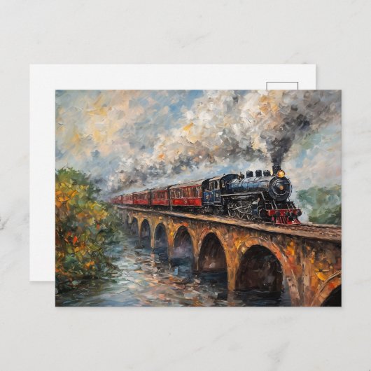 Dampfzug auf einer Brücke - Ölgemälde Postkarte (Vorne/Hinten)