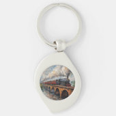 Dampfzug auf einer Brücke - Ölgemälde Schlüsselanhänger (Vorderseite)