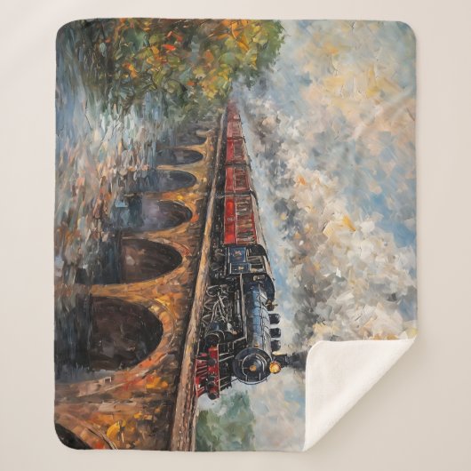 Dampfzug auf einer Brücke - Ölgemälde Sherpadecke (Vorderseite)