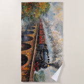 Dampfzug auf einer Brücke - Ölgemälde Strandtuch (Vorderseite)