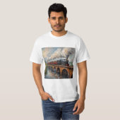 Dampfzug auf einer Brücke - Ölgemälde T-Shirt (Vorne ganz)