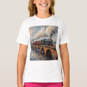 Dampfzug auf einer Brücke - Ölgemälde T-Shirt (Vorderseite)
