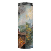 Dampfzug auf einer Brücke - Ölgemälde Thermosbecher (Rückseite)