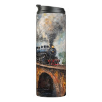 Dampfzug auf einer Brücke - Ölgemälde