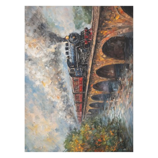 Dampfzug auf einer Brücke - Ölgemälde Tischdecke (Vorderseite)