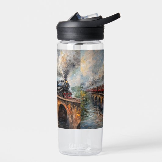 Dampfzug auf einer Brücke - Ölgemälde Trinkflasche (Links)