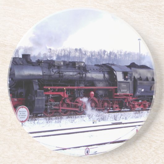 Dampfzug-Bahnlokomotivstations-Motor Sandstein Untersetzer (Vorne)