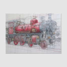 Dampfzug-Blueprint im Vintage-Stil Seidenpapier