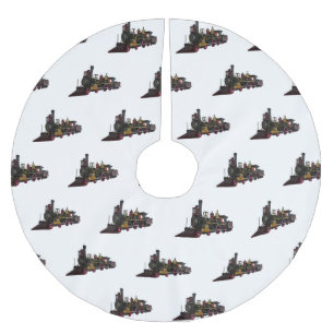 Dampfzug Cartoon-Illustration Polyester Weihnachtsbaumdecke
