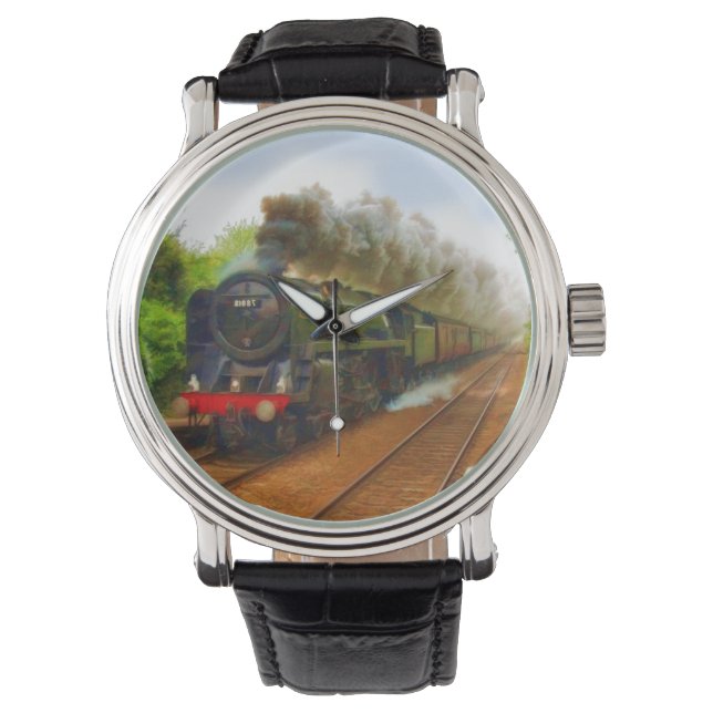 Dampfzug der Britischen Eisenbahn für Bahnreisende Armbanduhr (Vorderseite)