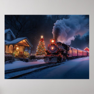 Dampfzug durch die Weihnachtsstadt Poster