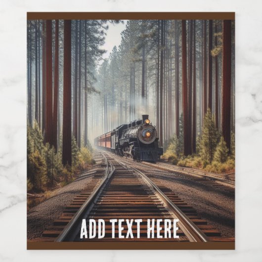 Dampfzug durch einen Kiefernwald Weinetikett (Einzelnes Label)