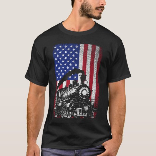 Dampfzug Eisenbahn USA American Flag Locomotive T-Shirt (Vorderseite)