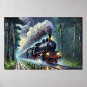 Dampfzug im Regenwald bei Nacht, Eisenbahn Poster (Vorne)