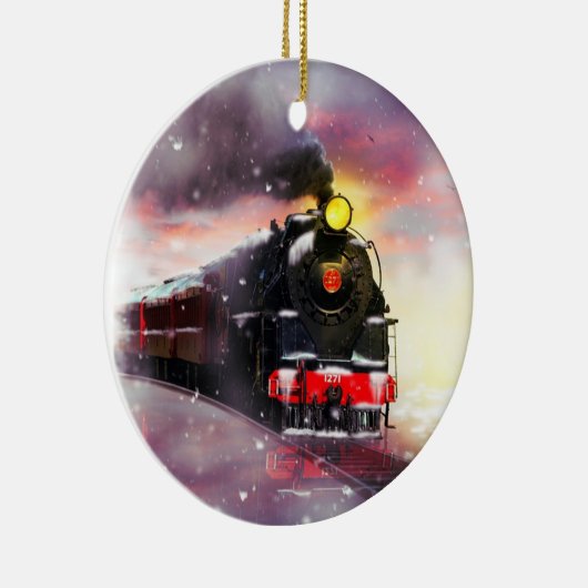 Dampfzug im Winter Keramik Ornament (Rechts)