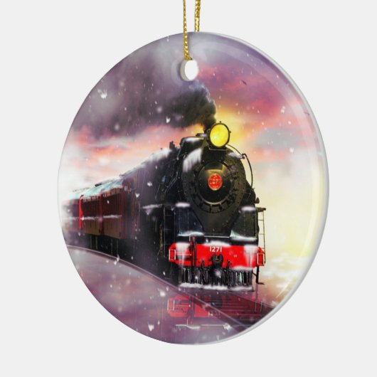 Dampfzug im Winter Keramik Ornament (Links)