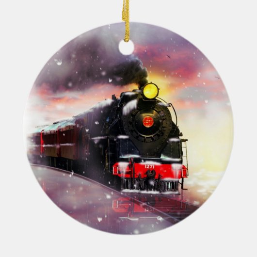 Dampfzug im Winter Keramik Ornament (Hinten)