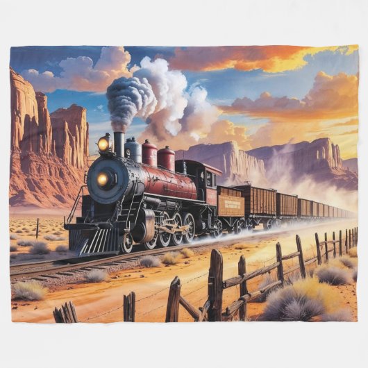 Dampfzug in der Wüste Fleecedecke (Vorderseite (Horizontal))