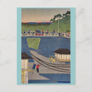 Dampfzug in Takanawa, Tokio, Utagawa, Yoshitora Postkarte