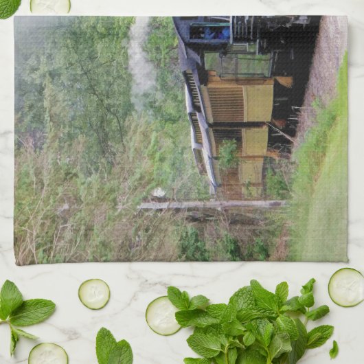 Dampfzug Lokomotive Eisenbahn Anhänger Kunst Küchentuch (Gefaltet)