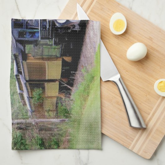 Dampfzug Lokomotive Eisenbahn Anhänger Kunst Küchentuch (Viertel Falte)