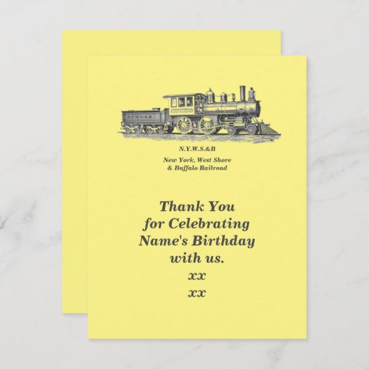 Dampfzug Mann's Men's Birthday Party Dankeskarte (Vorne/Hinten)