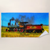 Dampfzug Motor Lokomotive - Name hinzufügen - Strandtuch (Vorderseite)
