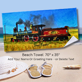 Dampfzug Motor Lokomotive - Name hinzufügen - Strandtuch