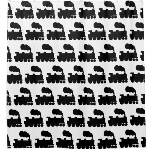 Dampfzug Muster - Schwarz auf Weiß Duschvorhang (Vorderseite)