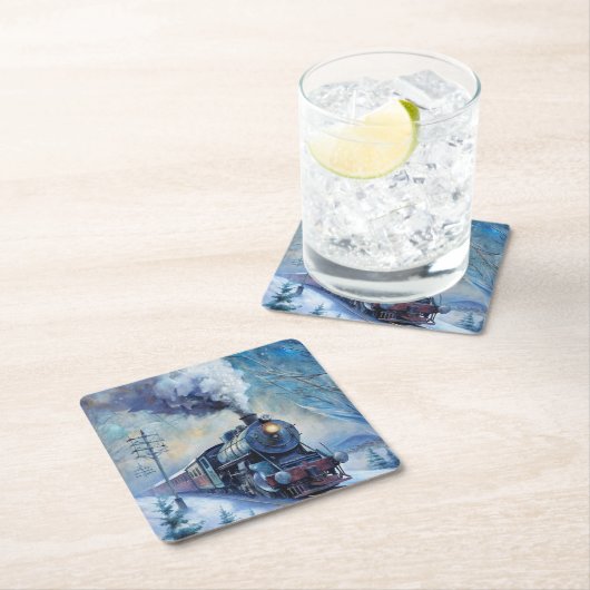 Dampfzug Rechteckiger Pappuntersetzer (Vor Ort)