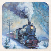 Dampfzug Rechteckiger Pappuntersetzer (Vorderseite)