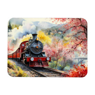 Dampfzug-Träume Landschaft Aquarell-Kunstwerk j Magnet