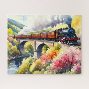 Dampfzug-Träume Landschaft Aquarell-Kunstwerk Puzzle