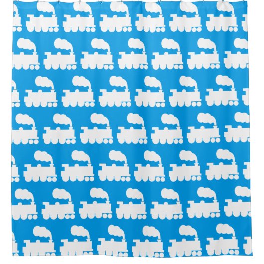 Dampfzug - Weiß auf blau Duschvorhang (Vorderseite)