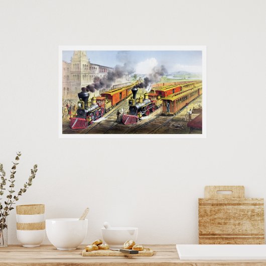 Dampfzüge, Bahnhof, Bahnhofsvorplatz Poster (Küche)