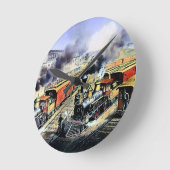 Dampfzüge der amerikanischen Eisenbahn - Motor Runde Wanduhr (Winkel)