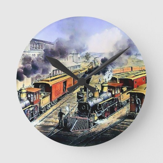Dampfzüge der amerikanischen Eisenbahn - Motor Runde Wanduhr (Vorderseite)