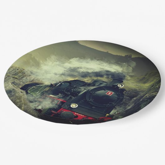 Dampfzuglokomotive Pappteller (Schrägansicht)