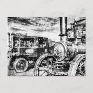 Dampfzugmaschine und Dampf-Lkw Oldtimer Postkarte