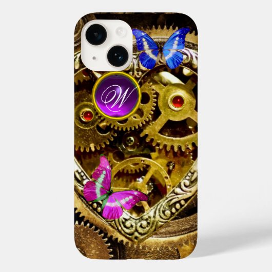DAMPUNKGEARS ,GEMSTONS, BÜTTERFLIES-MONOGRAMM Case-Mate iPhone HÜLLE (Rückseite)