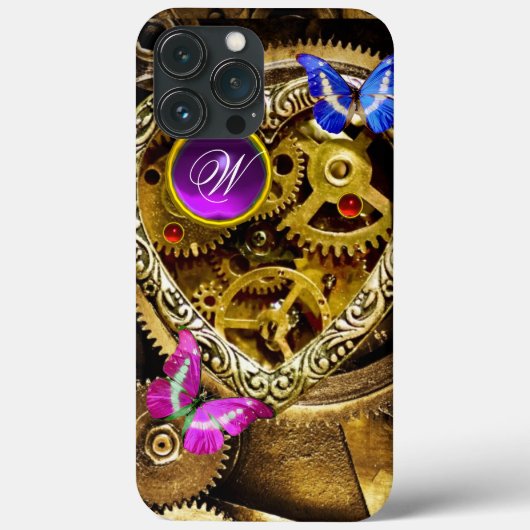 DAMPUNKGEARS ,GEMSTONS, BÜTTERFLIES-MONOGRAMM Case-Mate iPhone HÜLLE (Rückseite)