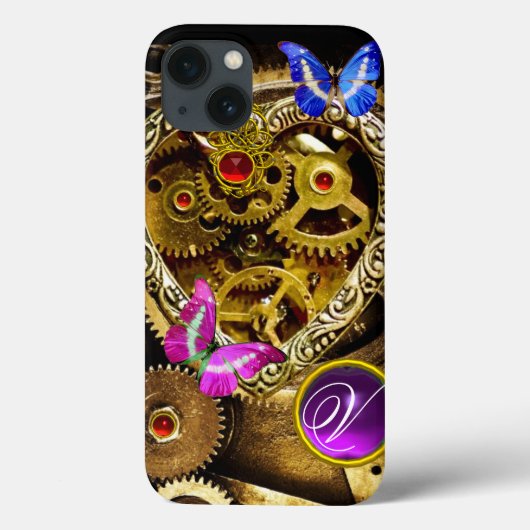 DAMPUNKHERZ, GEARS,GEMS,BUTTERFLIES-MONOGRAMM Case-Mate iPhone HÜLLE (Rückseite)