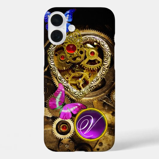 DAMPUNKHERZ, GEARS,GEMS,BUTTERFLIES-MONOGRAMM Case-Mate iPhone HÜLLE (Rückseite)