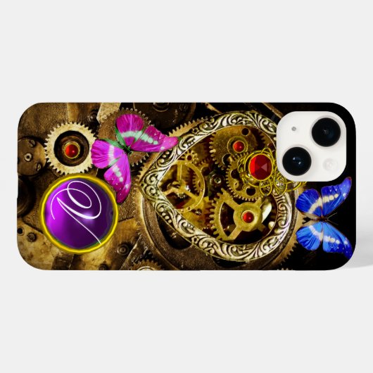 DAMPUNKHERZ, GEARS,GEMS,BUTTERFLIES-MONOGRAMM Case-Mate iPhone HÜLLE (Rückseite (Horizontal))