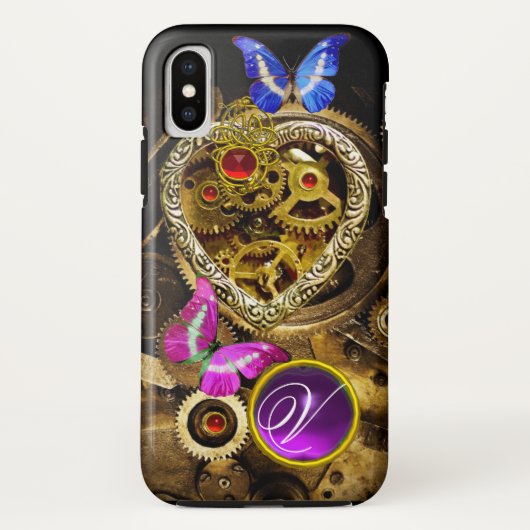 DAMPUNKHERZ, GEARS,GEMS,BUTTERFLIES-MONOGRAMM Case-Mate iPhone HÜLLE (Rückseite)