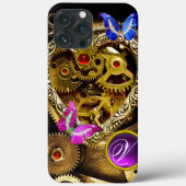 DAMPUNKHERZ, GEARS,GEMS,BUTTERFLIES-MONOGRAMM Case-Mate iPhone HÜLLE (Rückseite)