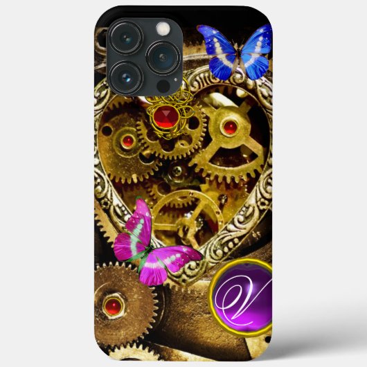 DAMPUNKHERZ, GEARS,GEMS,BUTTERFLIES-MONOGRAMM Case-Mate iPhone HÜLLE (Rückseite)