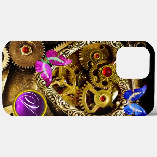 DAMPUNKHERZ, GEARS,GEMS,BUTTERFLIES-MONOGRAMM Case-Mate iPhone HÜLLE (Rückseite (Horizontal))