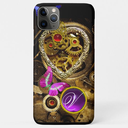 DAMPUNKHERZ, GEARS,GEMS,BUTTERFLIES-MONOGRAMM Case-Mate iPhone HÜLLE (Rückseite)